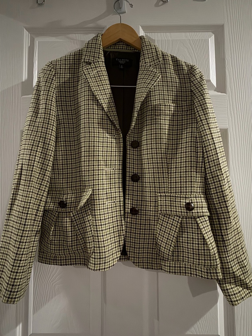 Talbots Black & Cream Houndstooth Blazer Jacket